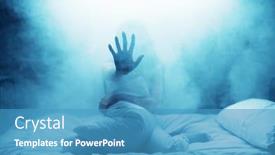  Presentation with psychedelic - Presentation design consisting of psycho-woman-show-hand background and a teal colored foreground