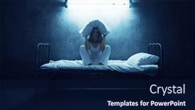  Presentation with head - Beautiful PPT theme featuring psycho-woman-with-pillow-over backdrop and a navy blue colored foreground