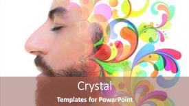  Presentation with closed - Audience pleasing slides consisting of psychodelic-man-s-portrait backdrop and a tawny brown colored foreground