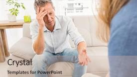  Presentation with psychological therapy - Colorful presentation theme enhanced with psychological therapy - worried man sitting on couch backdrop and a soft green colored foreground