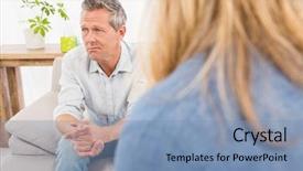  Presentation with psychological therapy - Colorful presentation theme enhanced with psychological therapy - worried man sitting on couch backdrop and a light blue colored foreground