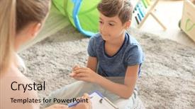  Presentation with christening for boy - Colorful PPT theme enhanced with psychological therapy - young psychologist working with little backdrop and a  colored foreground