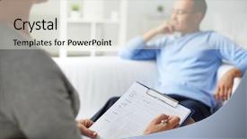  Presentation with psychological therapy - PPT layouts consisting of psychologist making notes during psychological background and a sky blue colored foreground