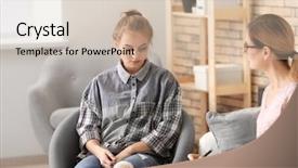  Presentation with violence - Cool new PPT layouts with psychologist working with victim backdrop and a soft green colored foreground