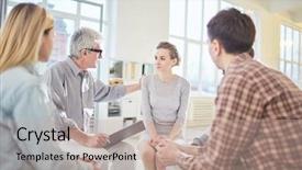  Presentation with employees - Colorful PPT layouts enhanced with psychology - aged business leader encouraging backdrop and a mint green colored foreground