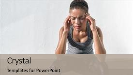  Presentation with headache - Amazing PPT theme having psychology - athlete fitness running woman backdrop and a light gray colored foreground