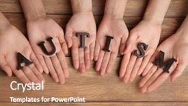  Presentation with autism - Colorful PPT theme enhanced with psychology - autism word on people hands backdrop and a coral colored foreground