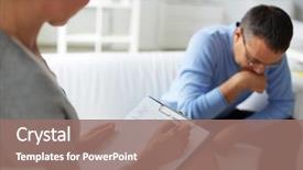  Presentation with psychological therapy - PPT layouts with psychology - female psychologist consulting pensive man background and a coral colored foreground