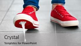  Presentation with stuck - Presentation design enhanced with psychology - foot stuck into chewing gum background and a light gray colored foreground