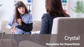  Presentation with injured skin - Slide set having psychology - injured woman visiting phychologist background and a gray colored foreground