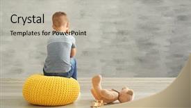  Presentation with autism - PPT theme featuring psychology - little boy sitting near wall background and a light gray colored foreground