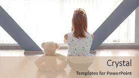  Presentation with autism - PPT theme featuring psychology - little girl with teddy bear background and a soft green colored foreground