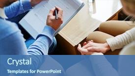  Presentation with psychiatrist - Audience pleasing slide set consisting of psychology - male psychiatrist making notes backdrop and a ocean colored foreground