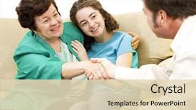  Presentation with teen girl - Colorful slides enhanced with psychology - mother and teen girl shake backdrop and a lemonade colored foreground