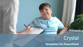  Presentation with psychology - PPT layouts with psychology - overweight boy consulting with doctor background and a teal colored foreground