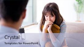  Presentation with examination - Beautiful slides featuring psychology - patient visiting psychiatrist doctor backdrop and a light blue colored foreground