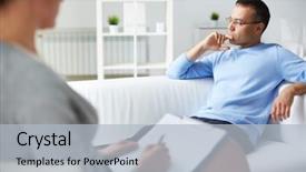  Presentation with psychology - Presentation design consisting of psychology - pensive man trying to relax background and a light gray colored foreground