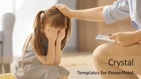  Presentation with child psychology - PPT theme enhanced with psychology - sad little girl at child background and a coral colored foreground