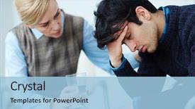  Presentation with psychology - Beautiful presentation theme featuring psychology - tense man touching his head backdrop and a light blue colored foreground