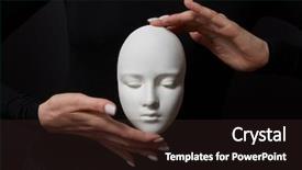  Presentation with happy sad mask face - Audience pleasing PPT layouts consisting of psychology - white plaster mask face is backdrop and a wine colored foreground