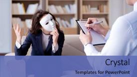  Presentation with psychology - PPT layouts having psychology - woman with mask during psychologist background and a teal colored foreground