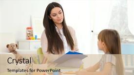  Presentation with child psychology - Colorful presentation enhanced with psychology - young child psychologist working backdrop and a coral colored foreground