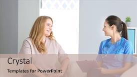  Presentation with female doctor - PPT theme featuring psychology - young female doctor consulting overweight background and a mint green colored foreground