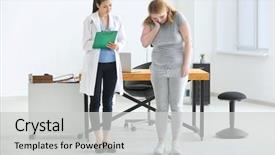 Presentation with weight - Amazing presentation theme having psychology - young female doctor measuring weight backdrop and a light gray colored foreground