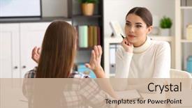  Presentation with psychology - Slide deck consisting of psychology - young female psychologist working background and a soft green colored foreground