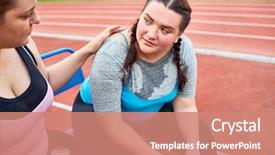  Presentation with workout - PPT theme featuring psychology - young over-size woman supporting her background and a coral colored foreground