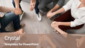  Presentation with group therapy - Beautiful slide set featuring psychology - young people holding hands together backdrop and a coral colored foreground