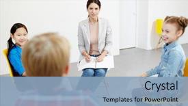  Presentation with group discussion - PPT theme with psychology - young teacher and two little background and a light blue colored foreground