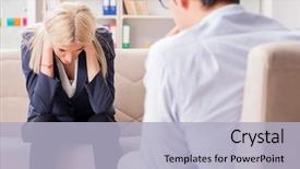  Presentation with man woman - PPT theme featuring psychology - young woman visiting psychiatrist man background and a light blue colored foreground