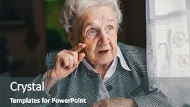 Presentation with elderly - Colorful slides enhanced with psychology healthy - elderly woman explains the psychological backdrop and a dark gray colored foreground