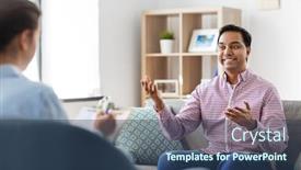  Presentation with young happy people smiling - Colorful presentation theme enhanced with psychology-mental-therapy-and-people backdrop and a ocean colored foreground