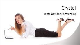  Presentation with blank whiteboard isolated on white - Beautiful theme featuring psychology model - girl with computer isolated backdrop and a white colored foreground