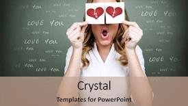  Presentation with broken heart - Colorful slide set enhanced with psychology model - portrait of girl holding backdrop and a coral colored foreground