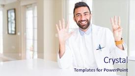  Presentation with iv therapy medical intravenous iv - Audience pleasing PPT theme consisting of 8 points - handsome hispanic doctor or therapist backdrop and a sky blue colored foreground