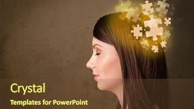  Presentation with brain thinking - Colorful presentation theme enhanced with brain parts - young person thinking with glowing backdrop and a tawny brown colored foreground