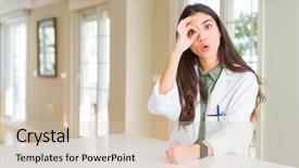  Presentation with medical therapy - Audience pleasing PPT theme consisting of expressive therapy - young woman wearing medical coat backdrop and a soft green colored foreground