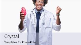  Presentation with cardiologist - Slide deck consisting of psychology winning - afro american cardiologist doctor man background and a  colored foreground