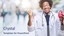  Presentation with proud american - Slide deck featuring psychology winning - afro american cardiologist doctor man background and a  colored foreground