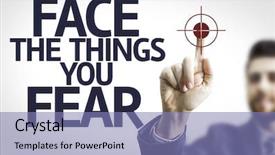  Presentation with fear - Presentation theme having psychology winning - business man pointing to transparent background and a teal colored foreground