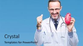  Presentation with cardiologist - Colorful slide deck enhanced with psychology winning - middle age senior hoary cardiologist backdrop and a  colored foreground