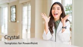  Presentation with hormone therapy medical concept - Presentation consisting of psychology winning - young woman wearing medical coat background and a  colored foreground