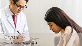  Presentation with asian doctor - PPT theme featuring psychotherapist-doctor-visting-patience-house background and a soft green colored foreground