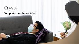  Presentation with asian doctor - Slide set featuring psychotherapist-female-doctor-visiting-patient background and a sky blue colored foreground