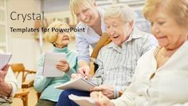  Presentation with group therapy - Beautiful PPT layouts featuring psychotherapist-helps-demented-seniors backdrop and a lemonade colored foreground