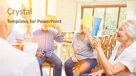  Presentation with group therapy - Colorful slide set enhanced with psychotherapist-makes-group-talk backdrop and a cream colored foreground