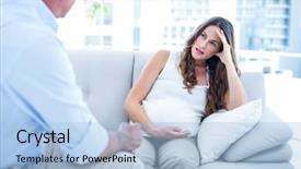  Presentation with depressed - Audience pleasing theme consisting of psychotherapy - depressed preganant woman talking backdrop and a light blue colored foreground